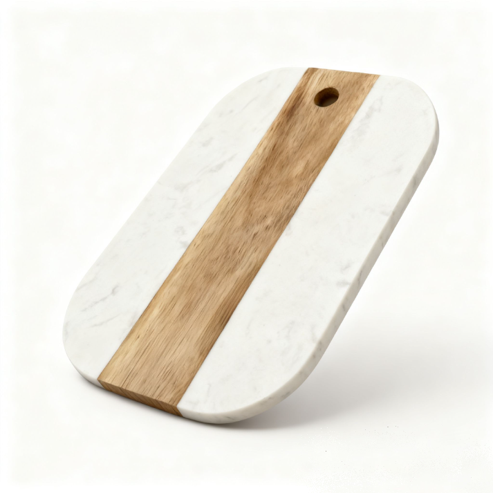 Acacia Wood And Marble Cutting Board (1) Acacia Wood And Marble Cutting Board