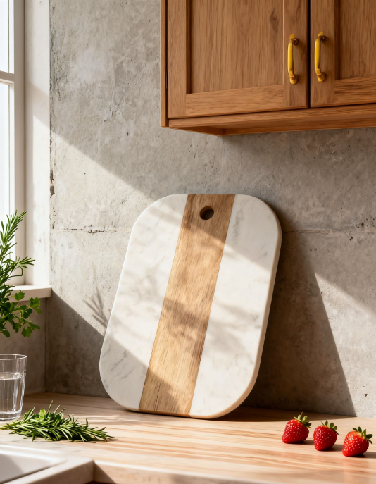 Acacia Wood And Marble Cutting Board (4) Acacia Wood And Marble Cutting Board