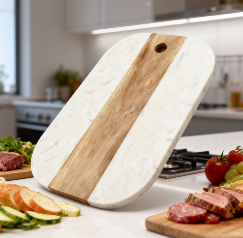 Acacia Wood And Marble Cutting Board (5) Acacia Wood And Marble Cutting Board