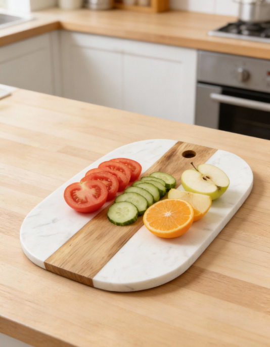 Acacia Wood And Marble Cutting Board (9) Acacia Wood And Marble Cutting Board